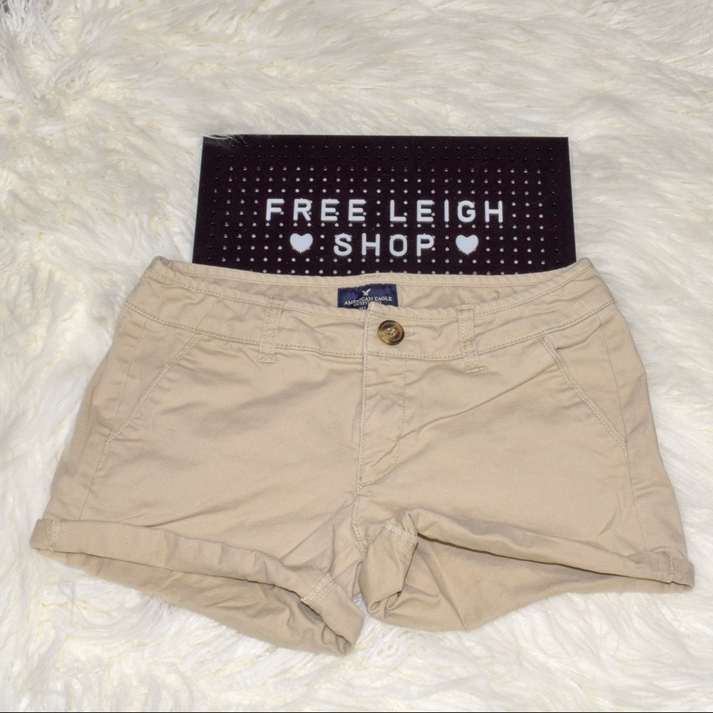 American Eagle | khaki midi stretch shorts